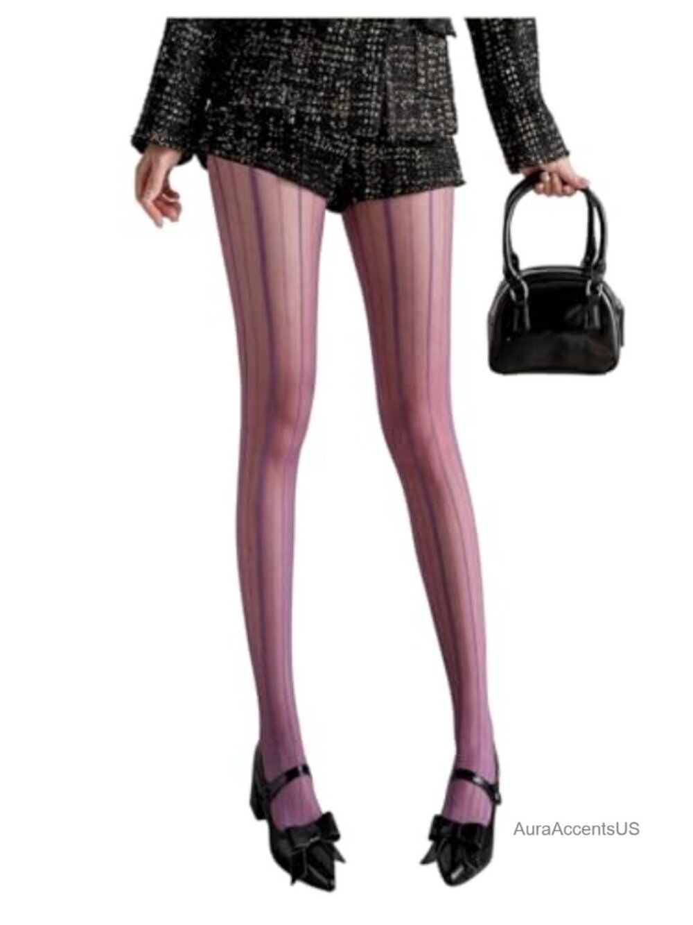 Sheer Mesh Striped Lace Trim Pantyhose Stockings for Women